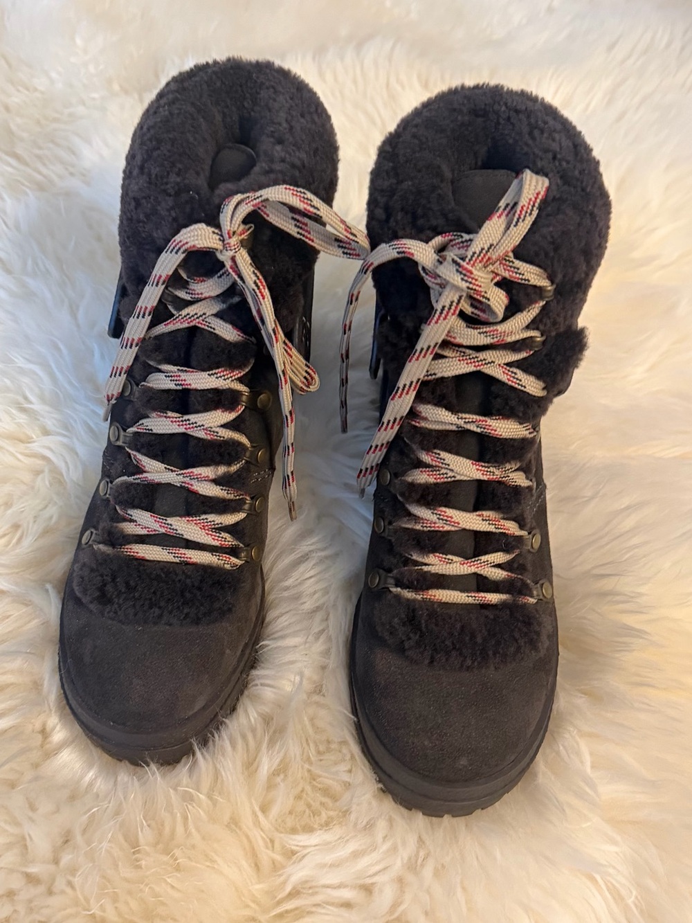 See by Chloé Black Shearling Lace-Up Winter Boots